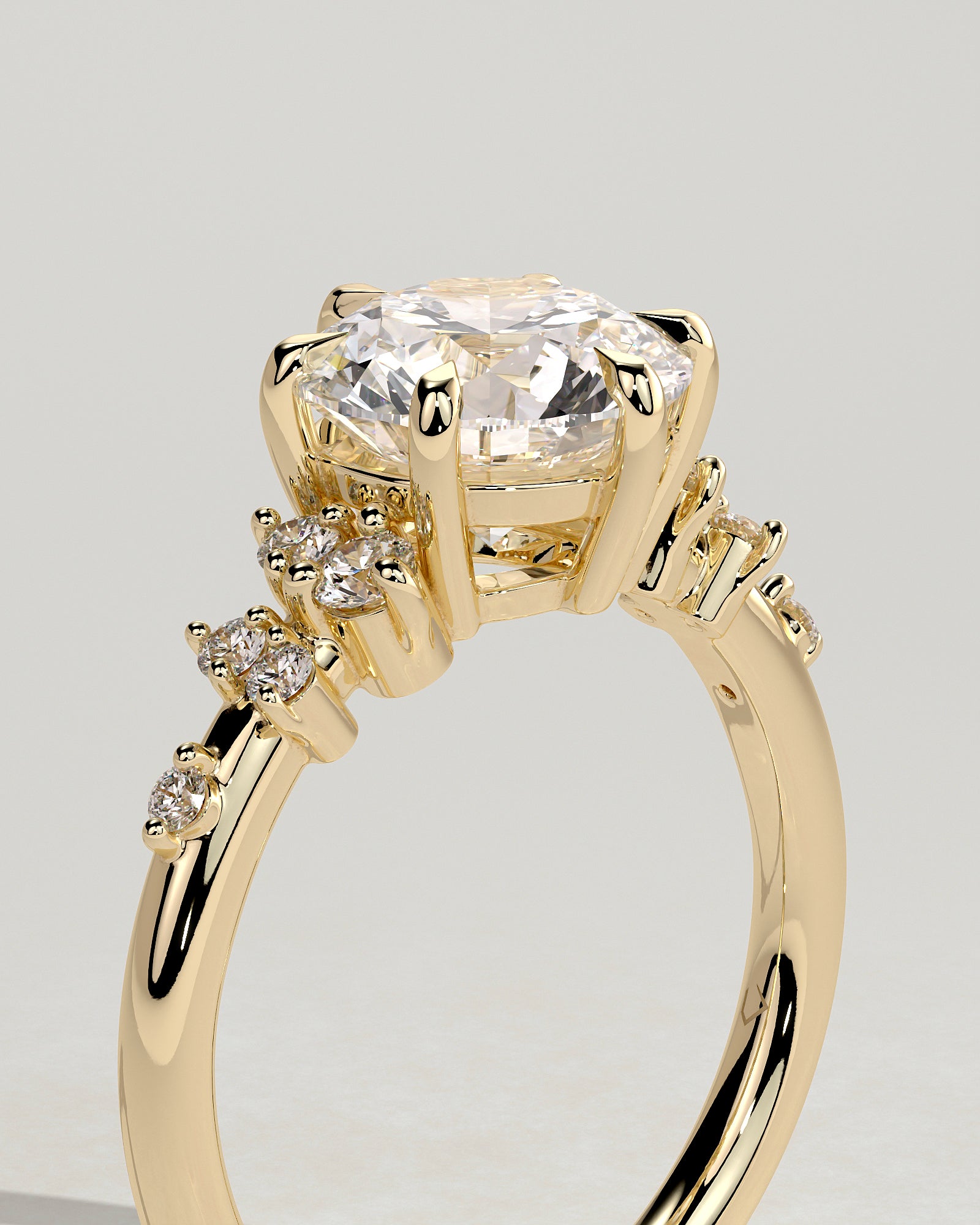 Custom Round Cut Engagement Ring With Side Stones In White Gold