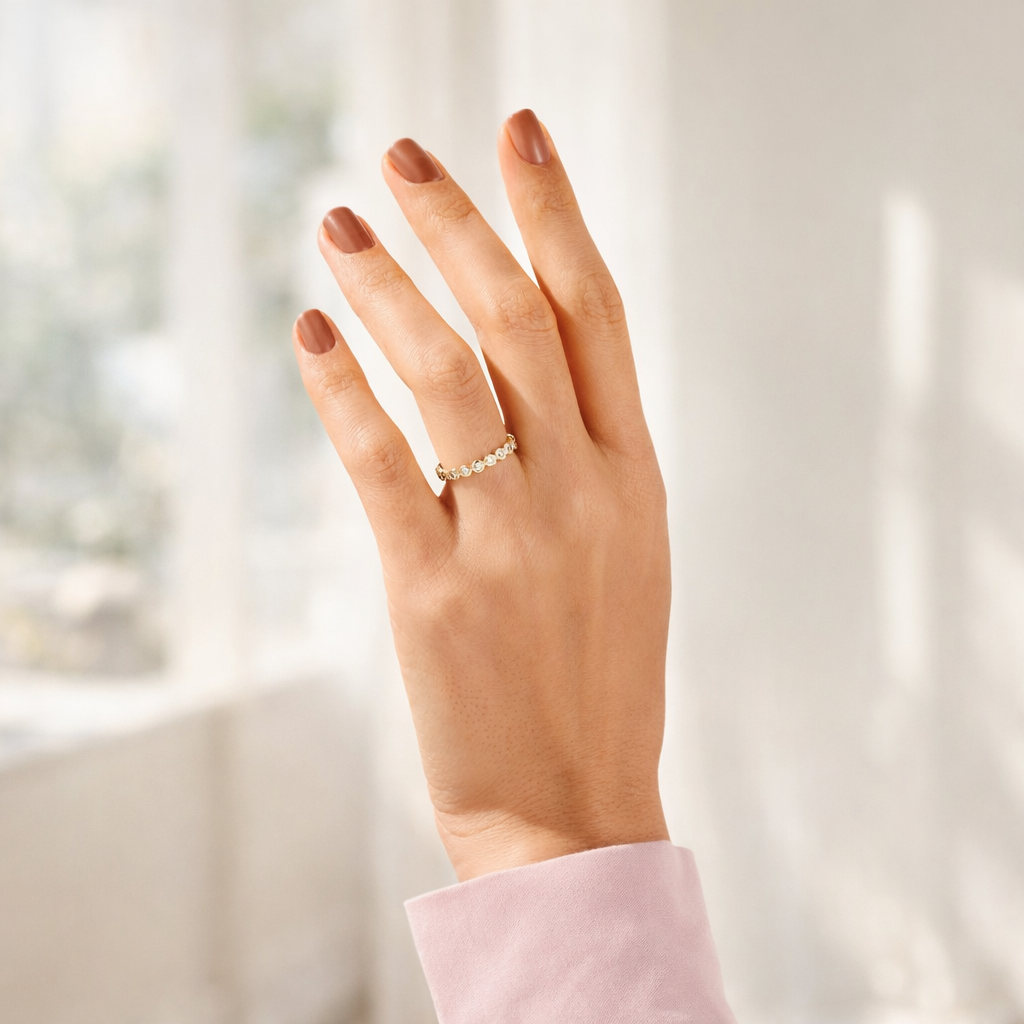 Eternal Wedding Band Round Cut Moissanite Bezel Set Sleek Band For Women.
