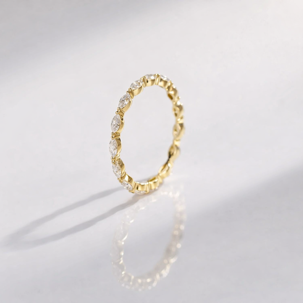V Shaped Diamond Wedding Ring With Round Cut Stones In Gold
