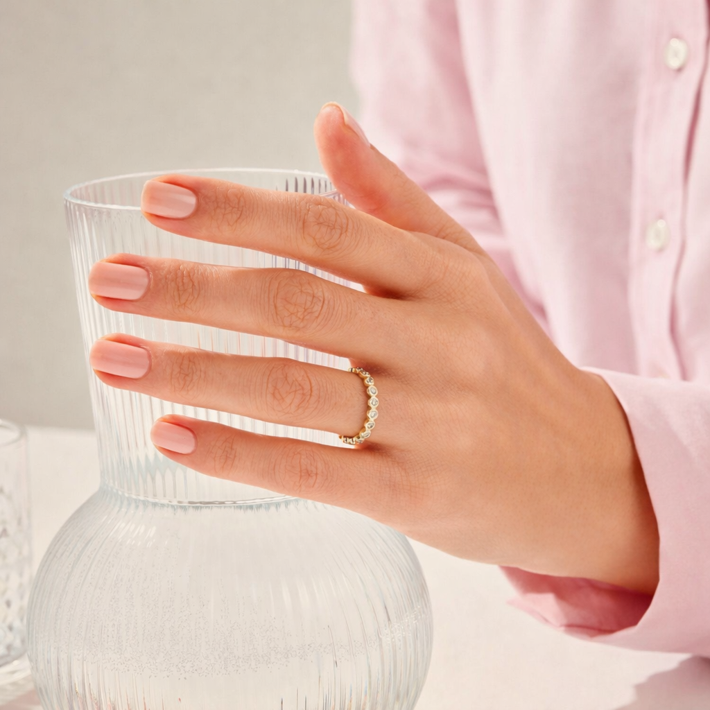 Eternity Wedding Band Moissanite Round Cut Diamond Bezel Set Wedding Band Style.
