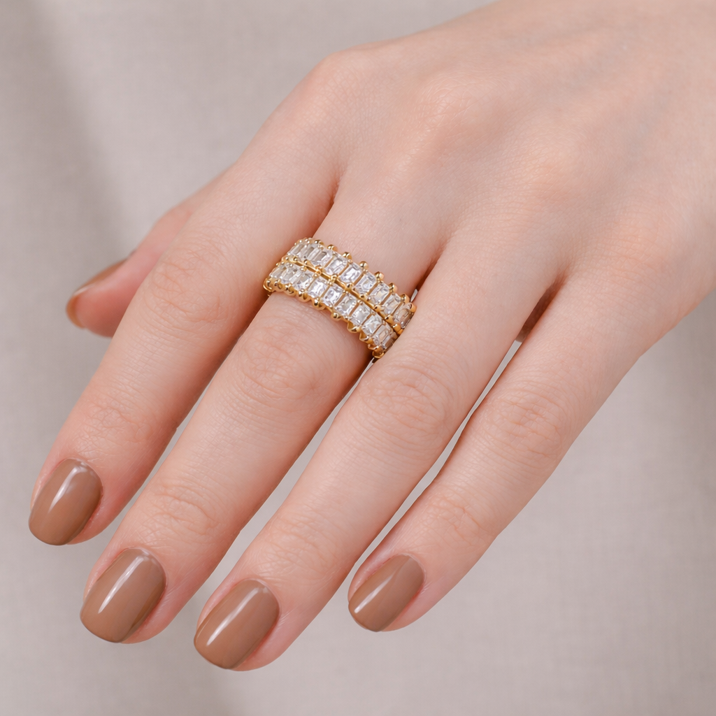 Double Diamond Wedding Band With Round Prong Setting
