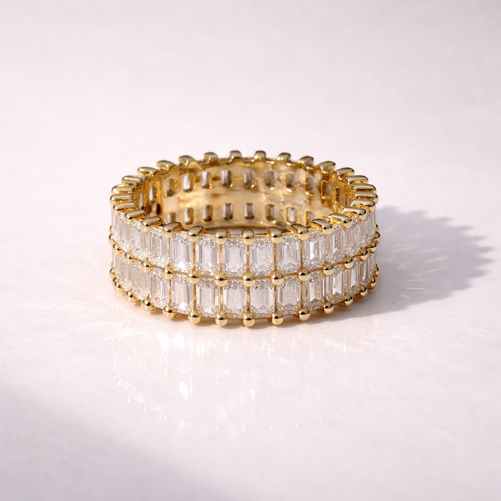 Eternity Wedding Band In Yellow Gold With Emerald Cut Stones
