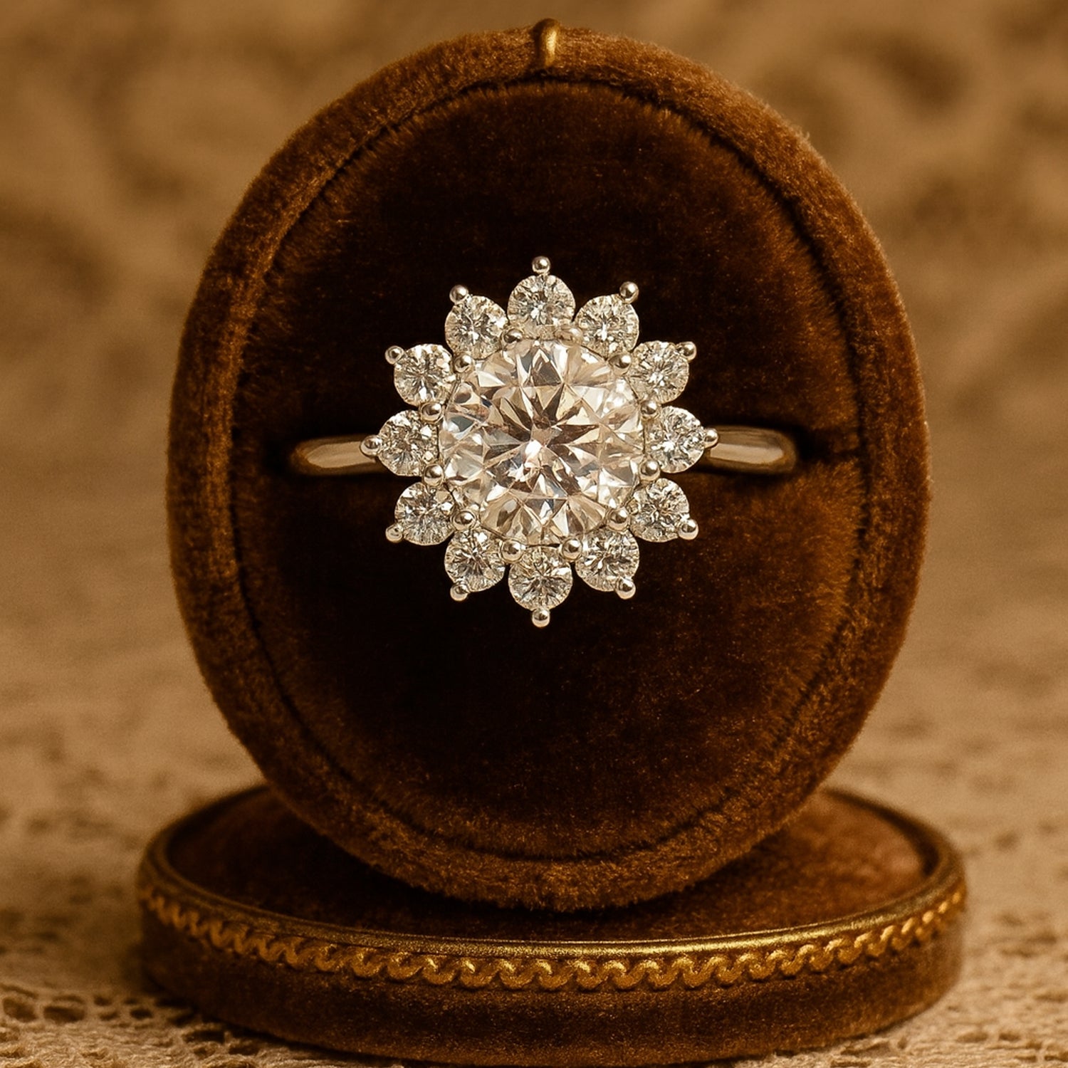 Wedding Bands 10K Yellow Gold Moissanite Engagement Floral Halo Ring With Diamond-Like Brilliance And Elegant Sparkle