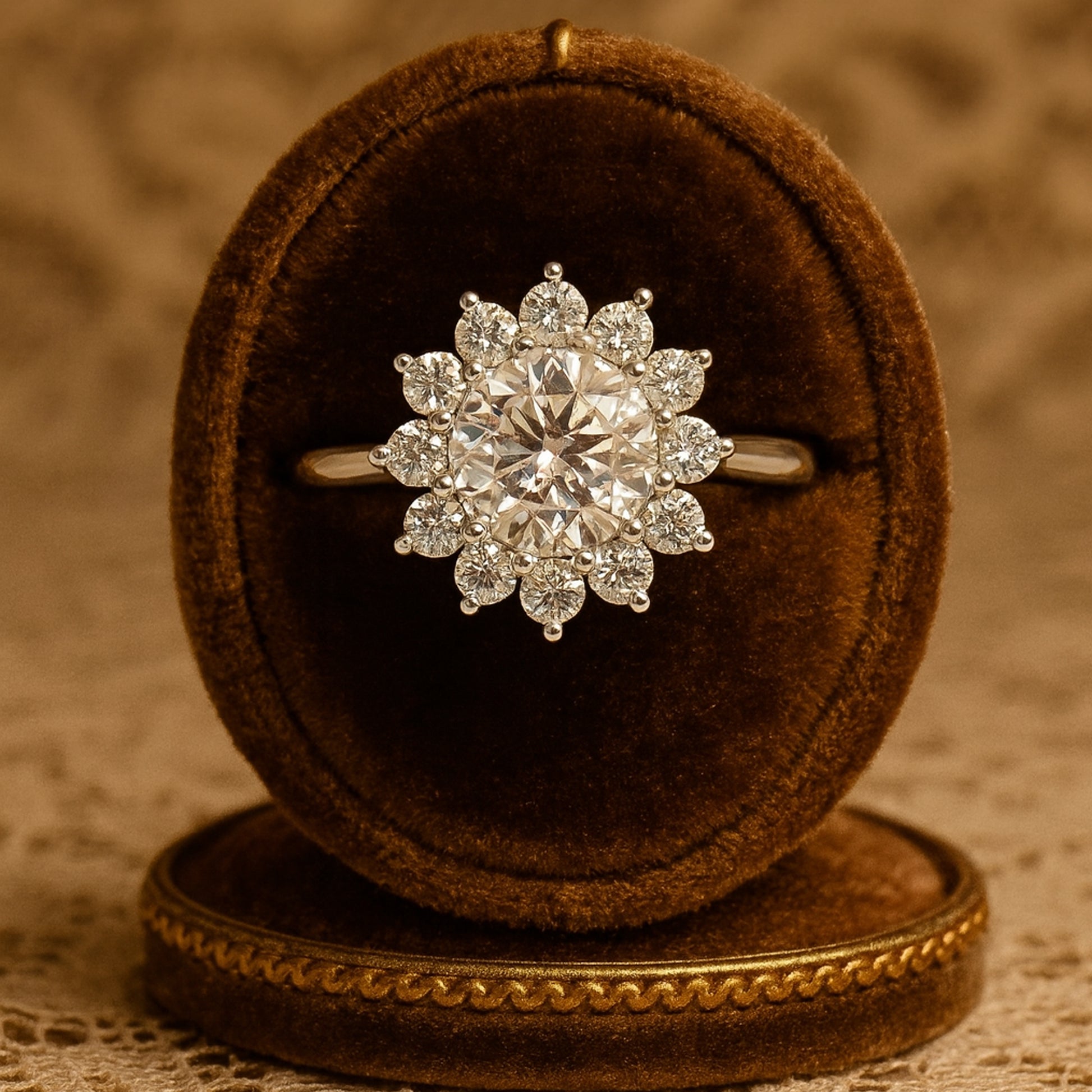 Wedding Bands 10K Yellow Gold Moissanite Engagement Floral Halo Ring With Diamond-Like Brilliance And Elegant Sparkle