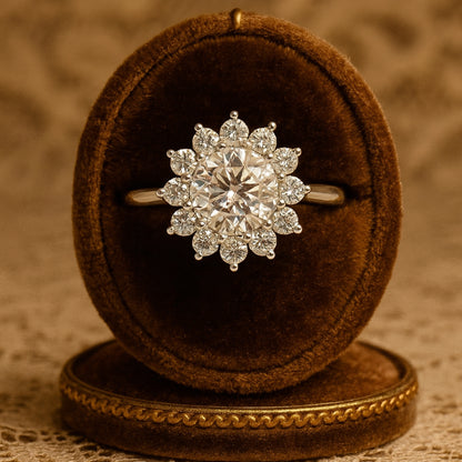 Wedding Bands 10K Yellow Gold Moissanite Engagement Floral Halo Ring With Diamond-Like Brilliance And Elegant Sparkle