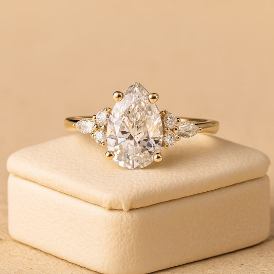 Pear Cut Moissanite Engagement Ring, Women's Yellow Gold Proposal Jewelry For Brides With Brilliant Sparkle