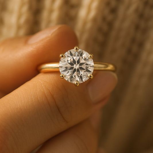 Luxury Rose Gold Moissanite Ring With Round Brilliant Cut Stone, Diamond Look, Elegant Gift For Engagement Or Wedding.