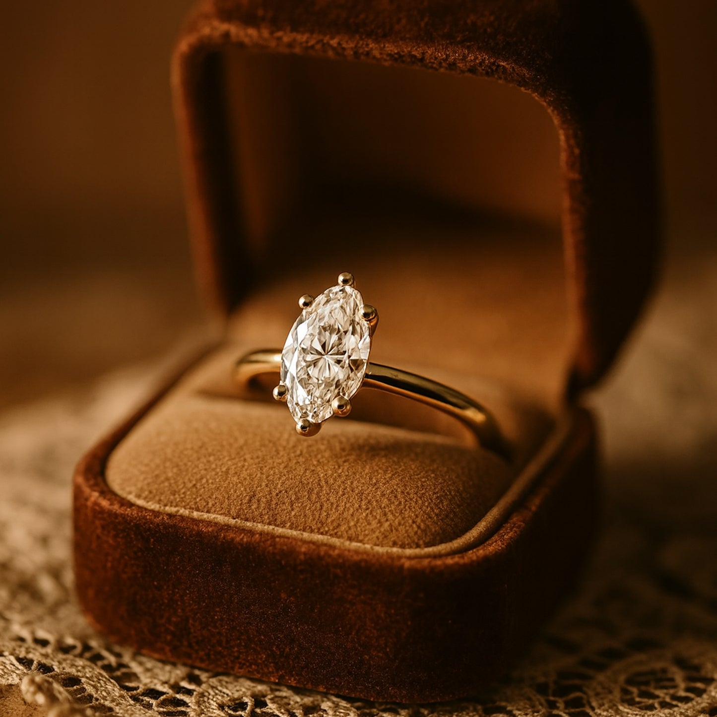 Women's Wedding Bands Luxury Marquise Cut Diamond 10K Gold Ring for Her