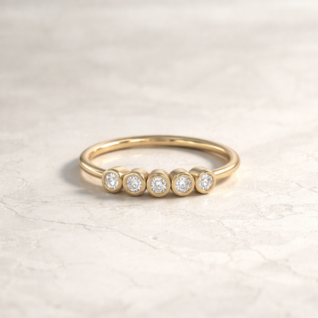 Yellow Gold Five Stone Bezel Set Diamond Band
