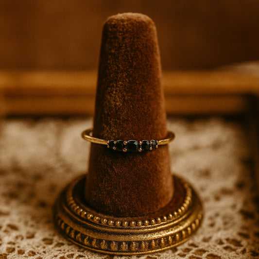 Elegant Five Stone Black Moissanite Band With Brilliant Diamond Shine, Ideal For Stacking Or Promise Ring Style.