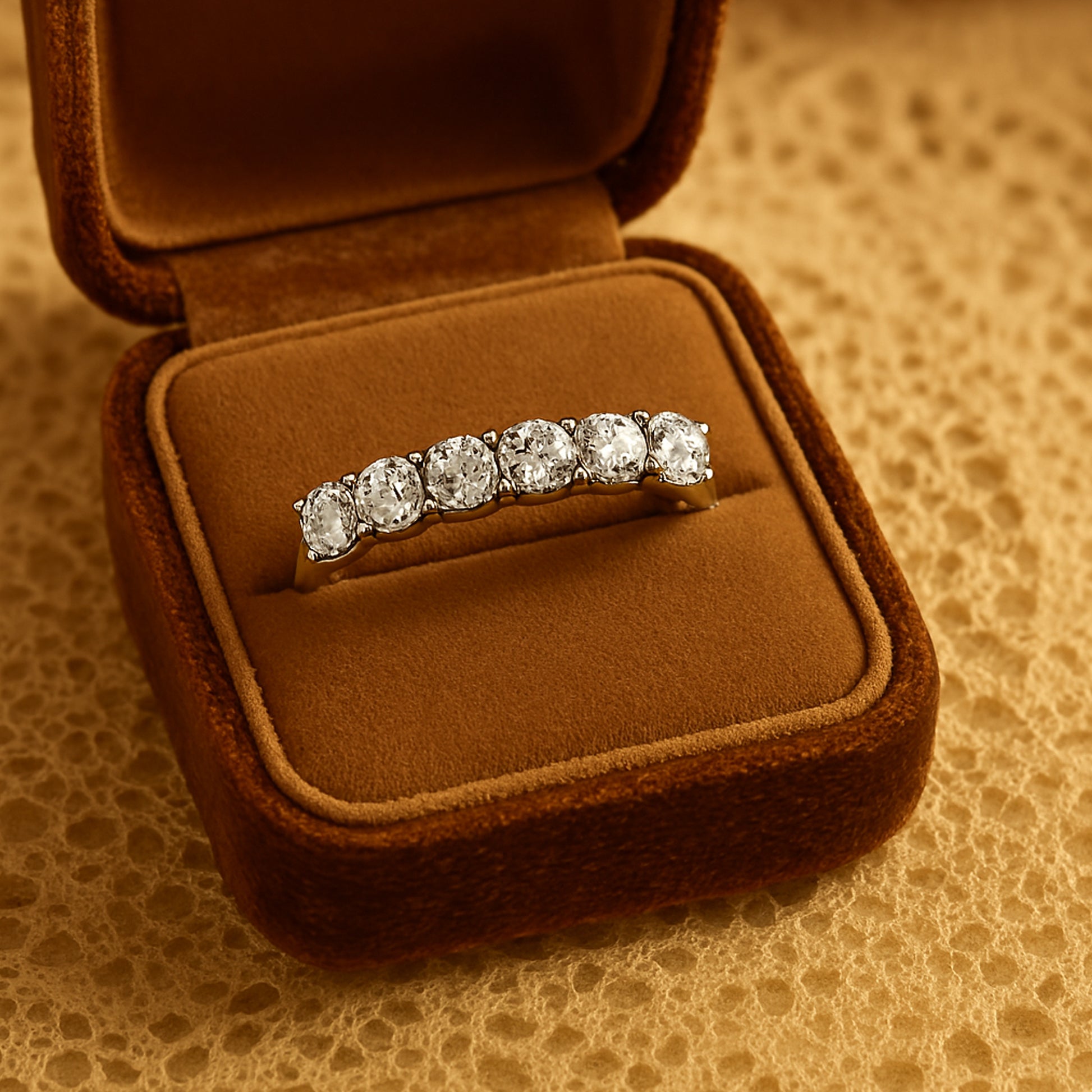 2ct Five Stone Round Cut Moissanite Anniversary Ring In Gold VVS1 Clarity Wedding Band
