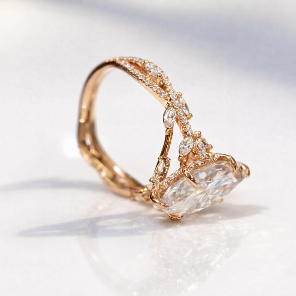 Floral Engagement Ring Twig Diamond Ring Leaf And Vine Engagement Ring.
