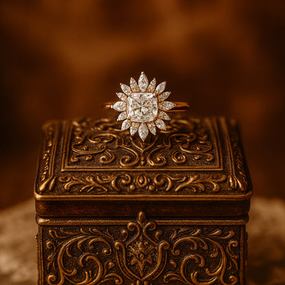 Cushion Cut Moissanite Ring VVS1 Clarity Diamond Alternative With Floral Halo Setting
