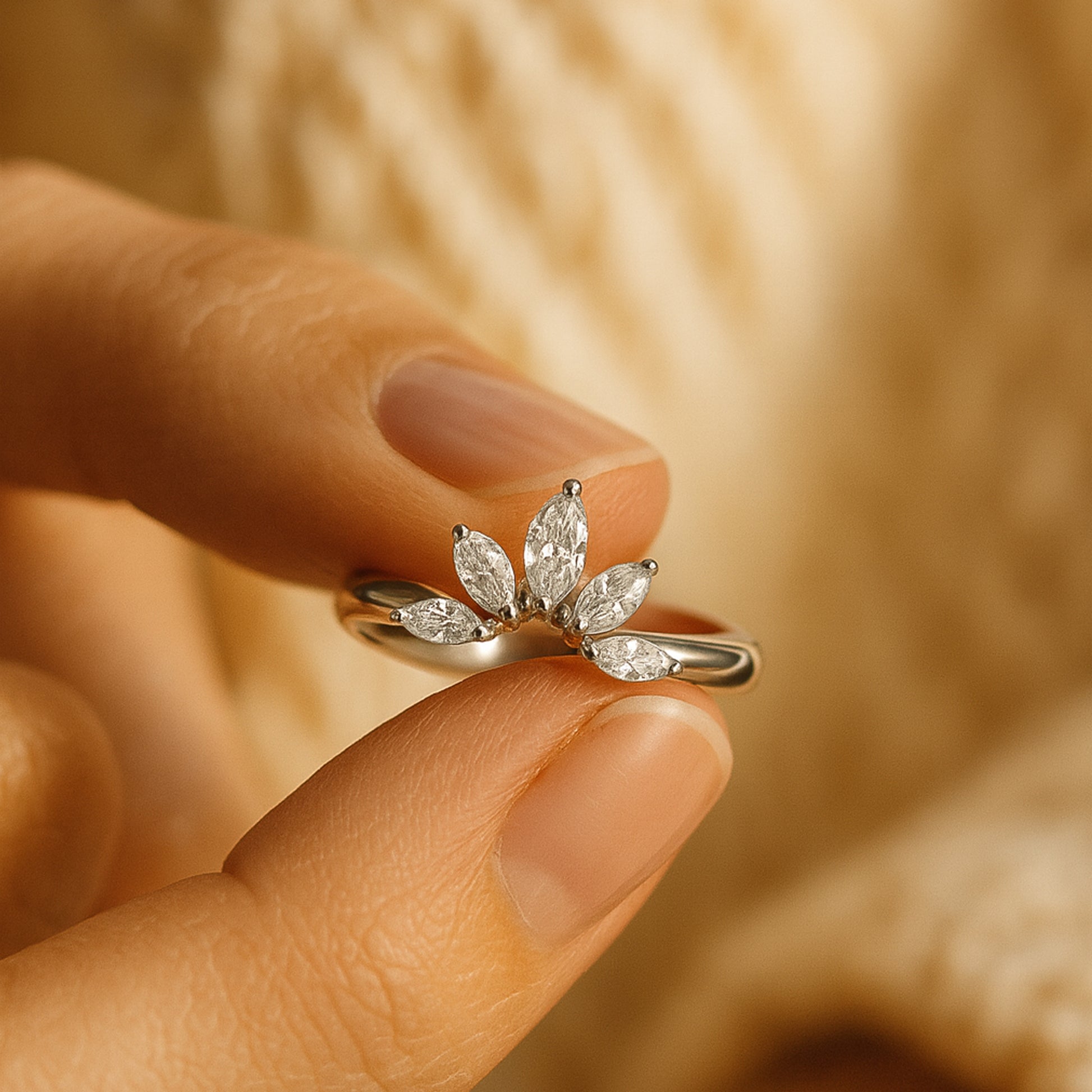 Timeless Marquise Cut Diamond Floral Ring In White Gold Designed For Everyday Elegance
