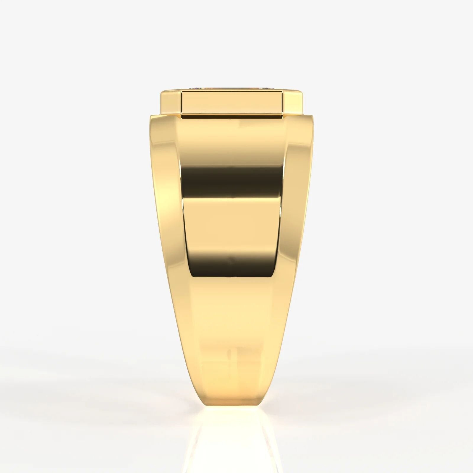 Flush Set Diamond Ring Mens Emerald Cut Yellow Gold Men Ring