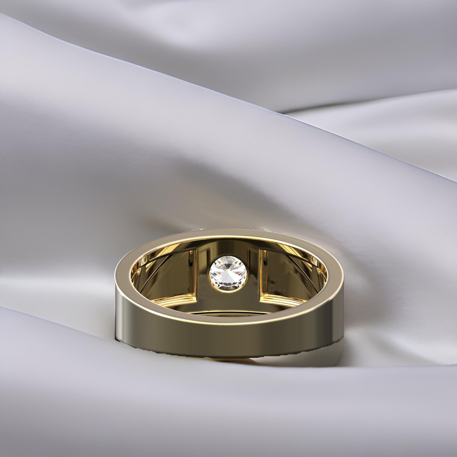 Yellow And White Gold Ring Wide Band With Smooth High Polish Finish