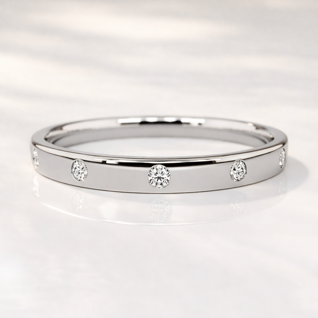 Flush Set Diamond Wedding Band In Yellow Gold With Minimalist Design
