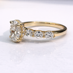 Oval Cut Side Stone Round Cut Hidden Halo Ring Custom Jewelry.
