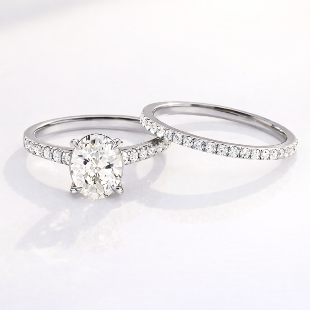 Oval engagement ring with wedding band set
