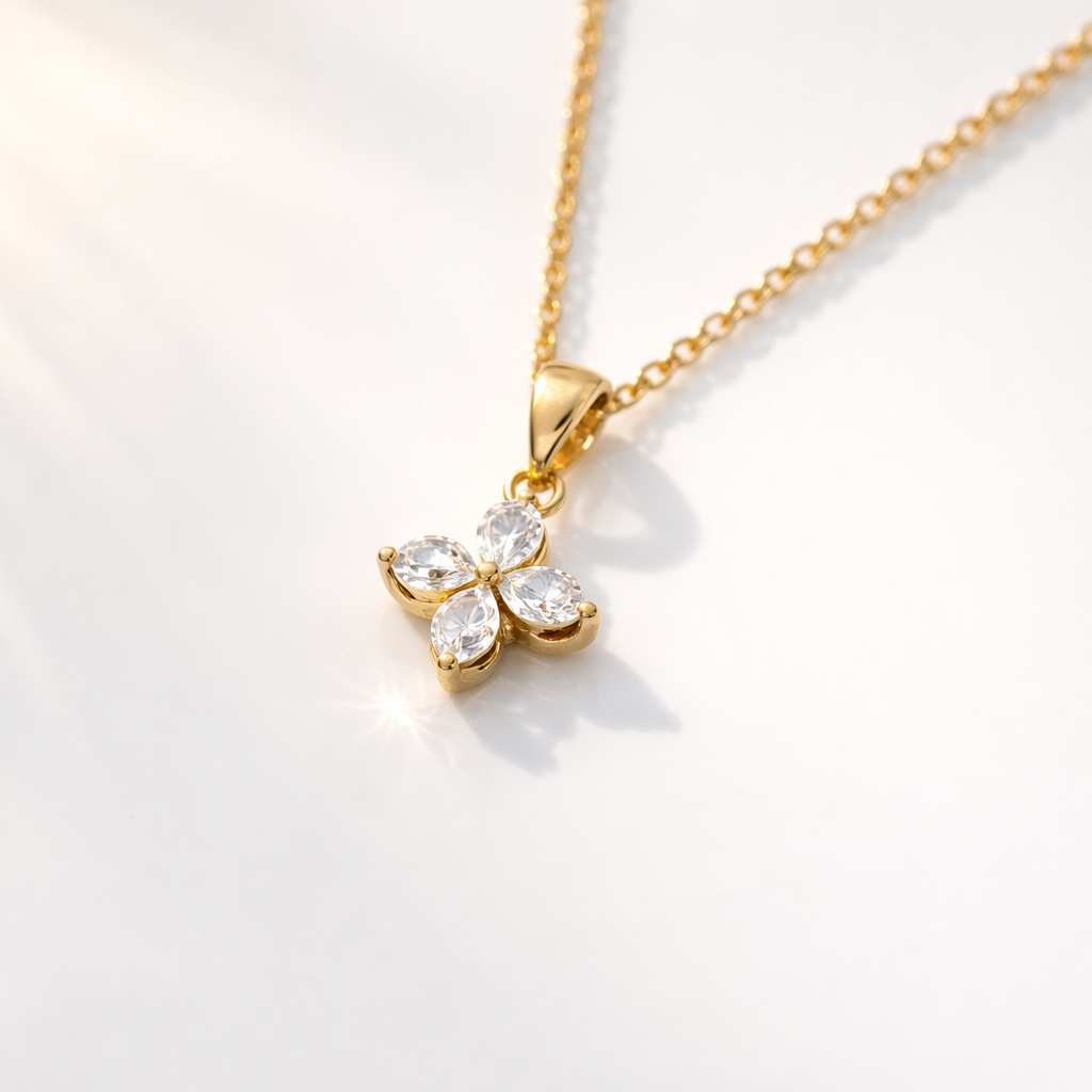Yellow Gold Pendant Diamond Four Leaf Clover Pendant
