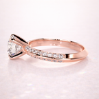 Knife Edge Engagement Ring With Two Side Round Cut Pave Band
