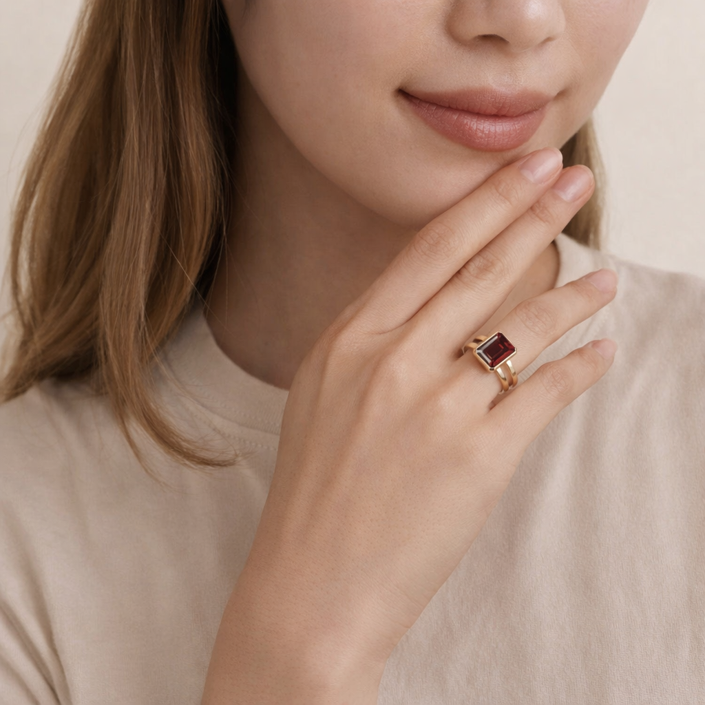 White Gold Garnet Engagement Ring
