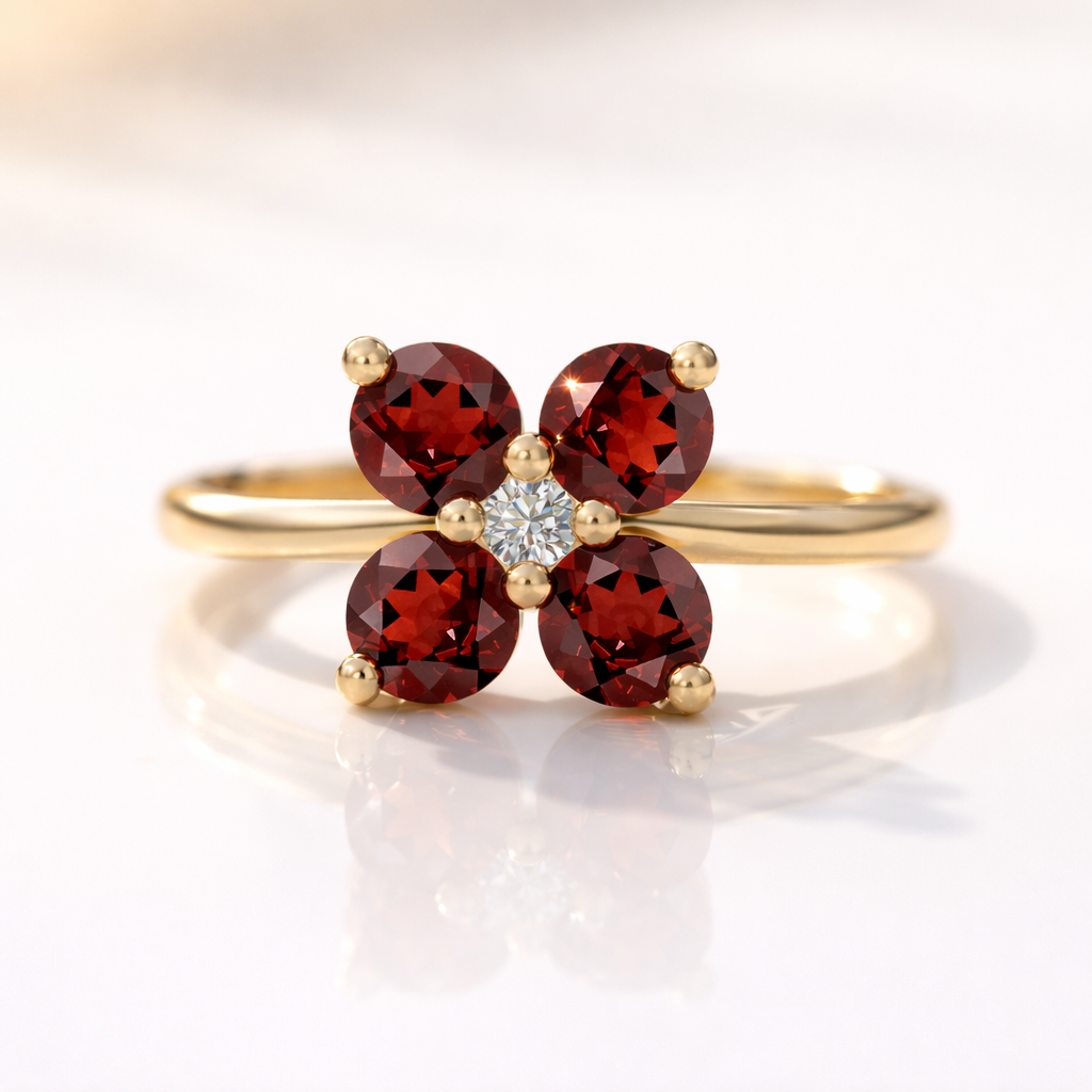 Garnet Flower Engagement Ring
