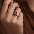 Emerald Cut Garnet Bezel Ring

