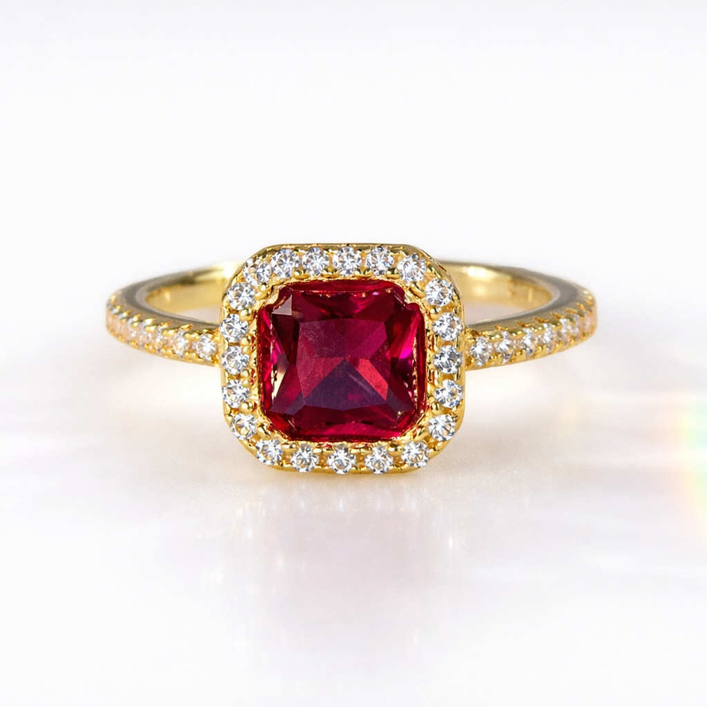Garnet Engagement Ring Princess Cut Diamond Ring Princess Cut Garnet Ring.
