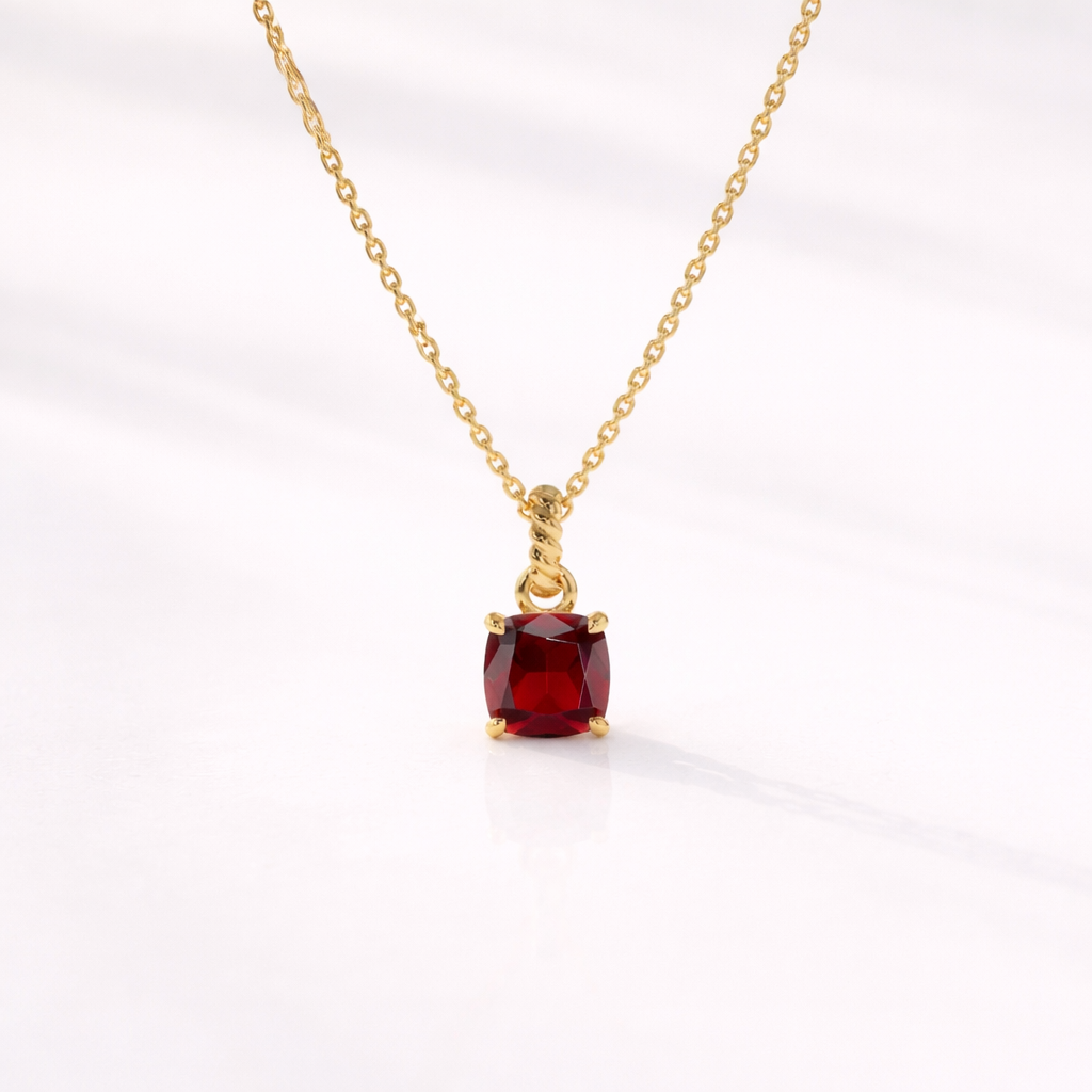Garnet Pendant Cushion Cut Diamond Solitaire Pendant Birthstone Pendant
