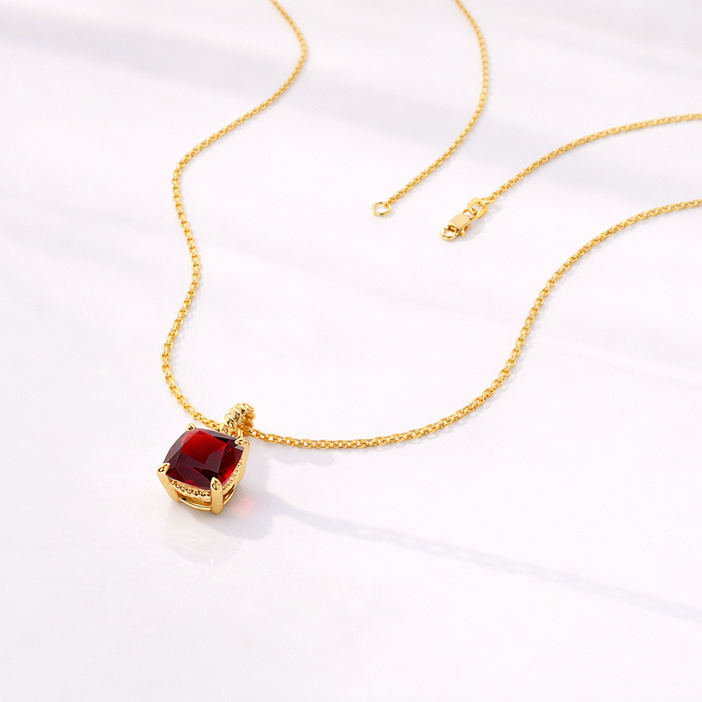 Garnet Pendants Diamond Solitaire Pendant Cushion Cut Birthstone Pendant
