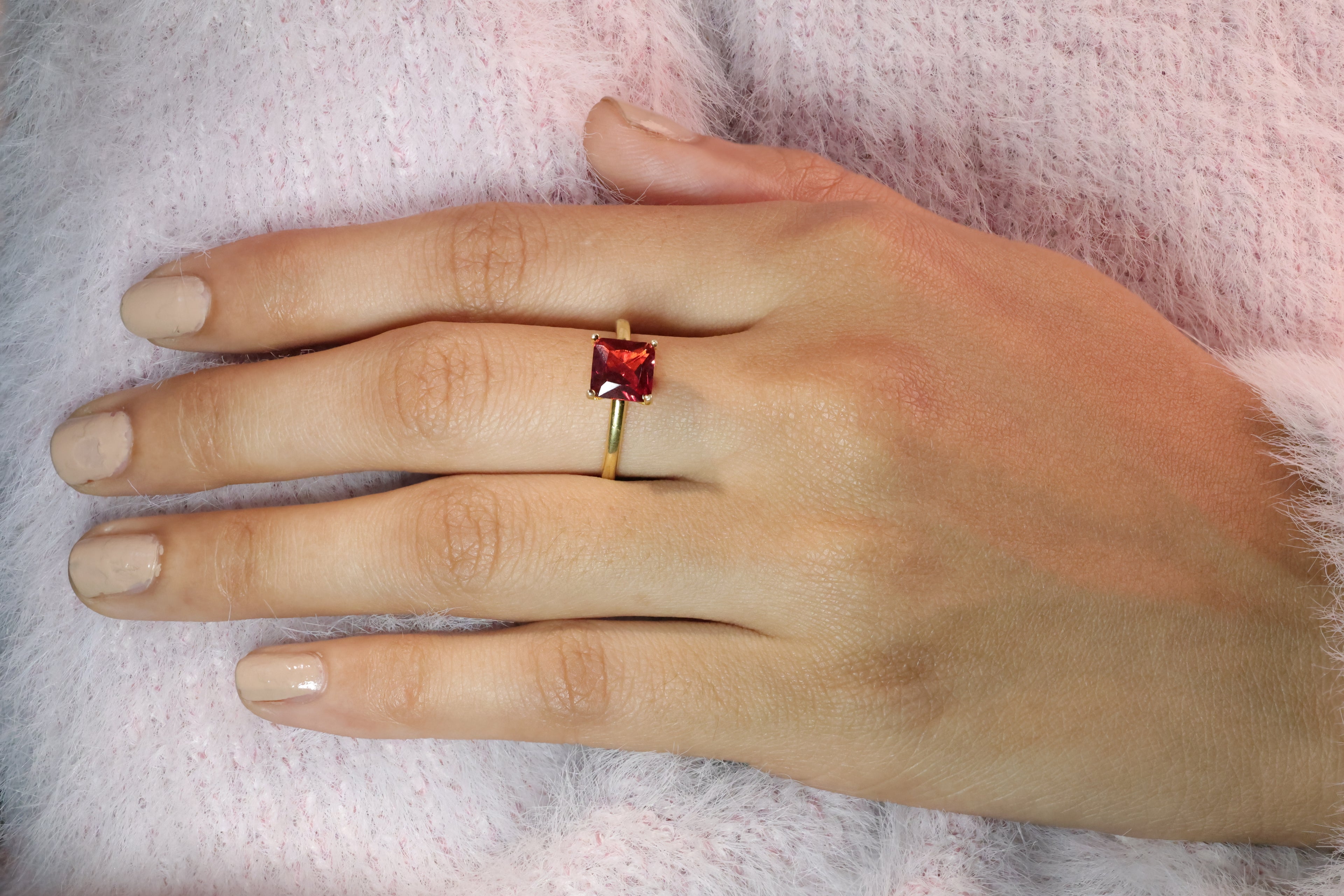 Princess Cut Solitaire Engagement Ring Yellow Gold Garnet Ring Diiro.
