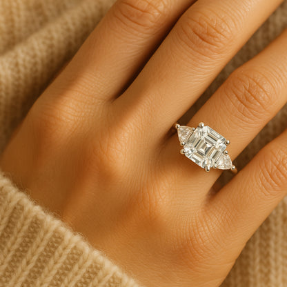 July Birthstone Three Stone Asscher Ring - Trapezoid Side Accent Engagement Ring For Bride Anniversary Wedding Proposal