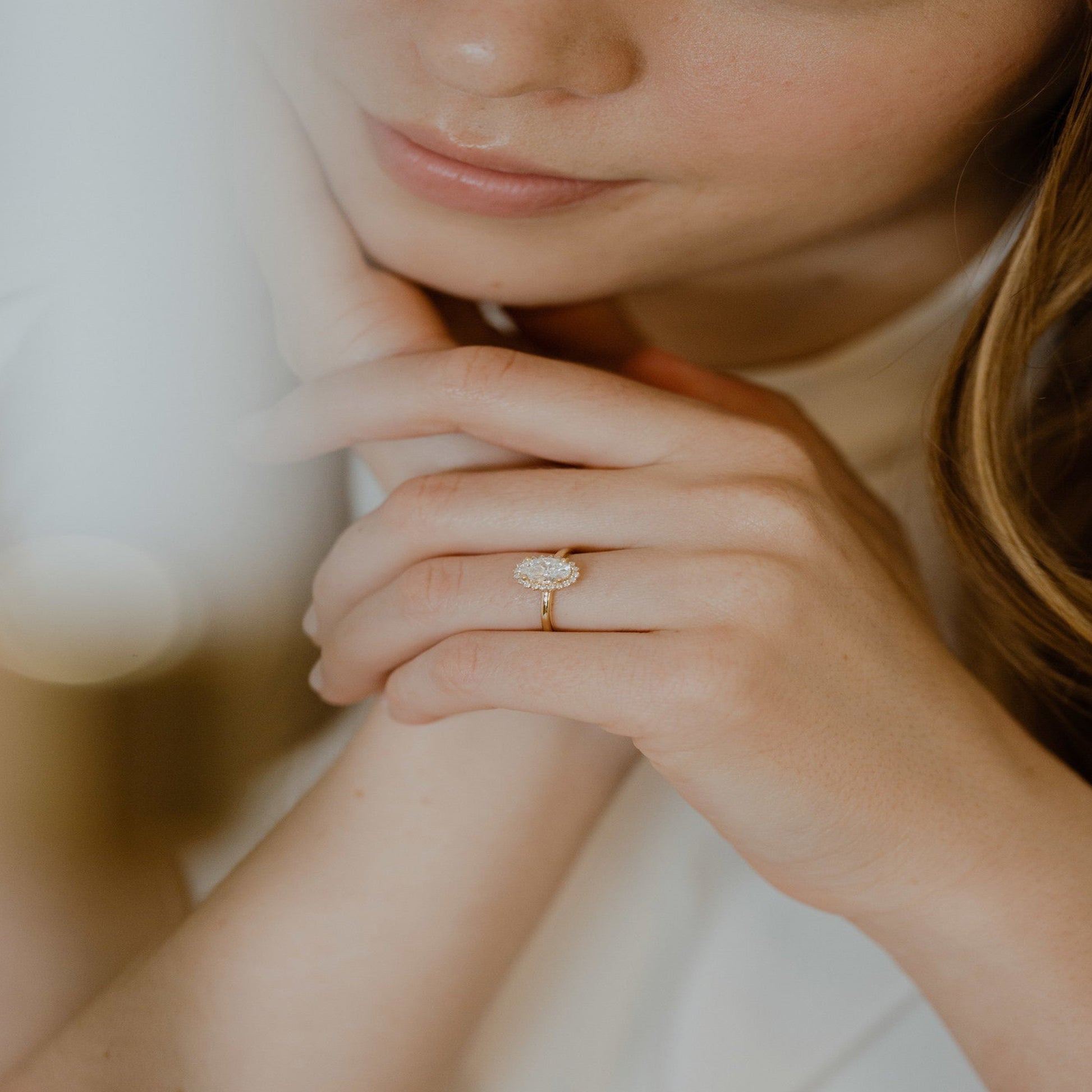 Halo Oval Moissanite Ring, 14K Gold Engagement Fine Jewelry With Romantic Style 