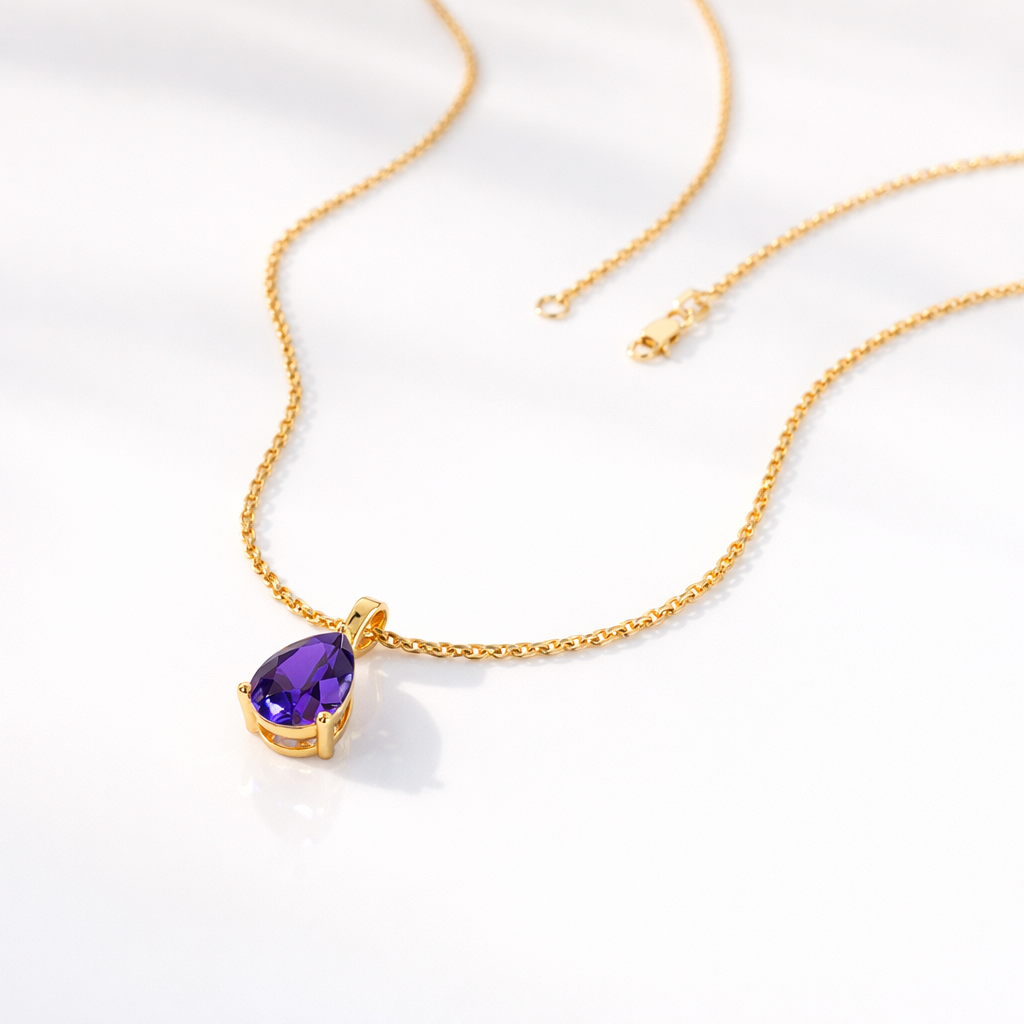 Birthstone Pendant Amethyst Pendant Yellow Gold Pendant
