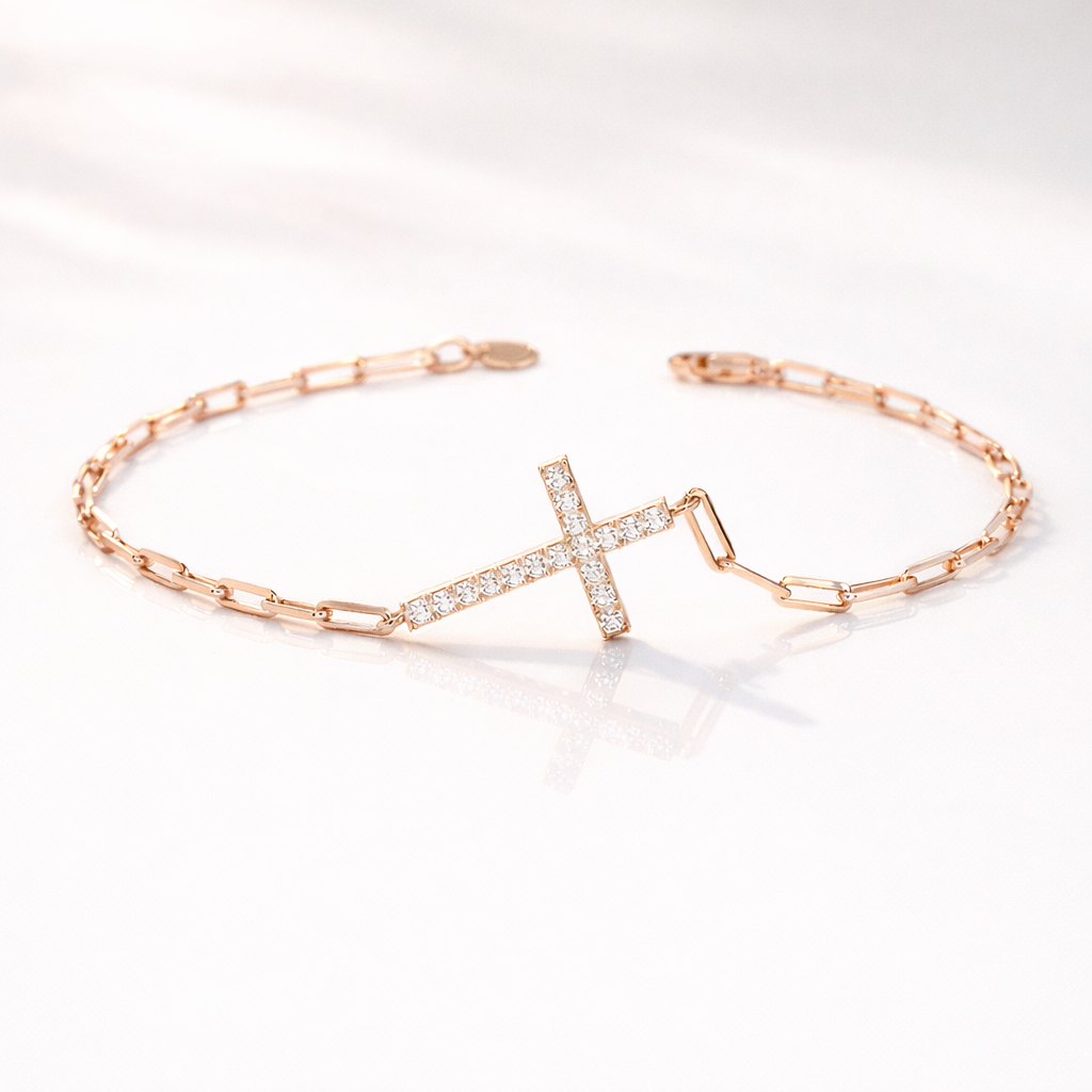 Round cut diamond cross bracelet for women
