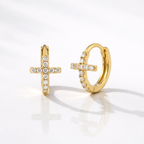 Cross Earrings Gold Cross Earrings Round Cut Diamond Earrings
