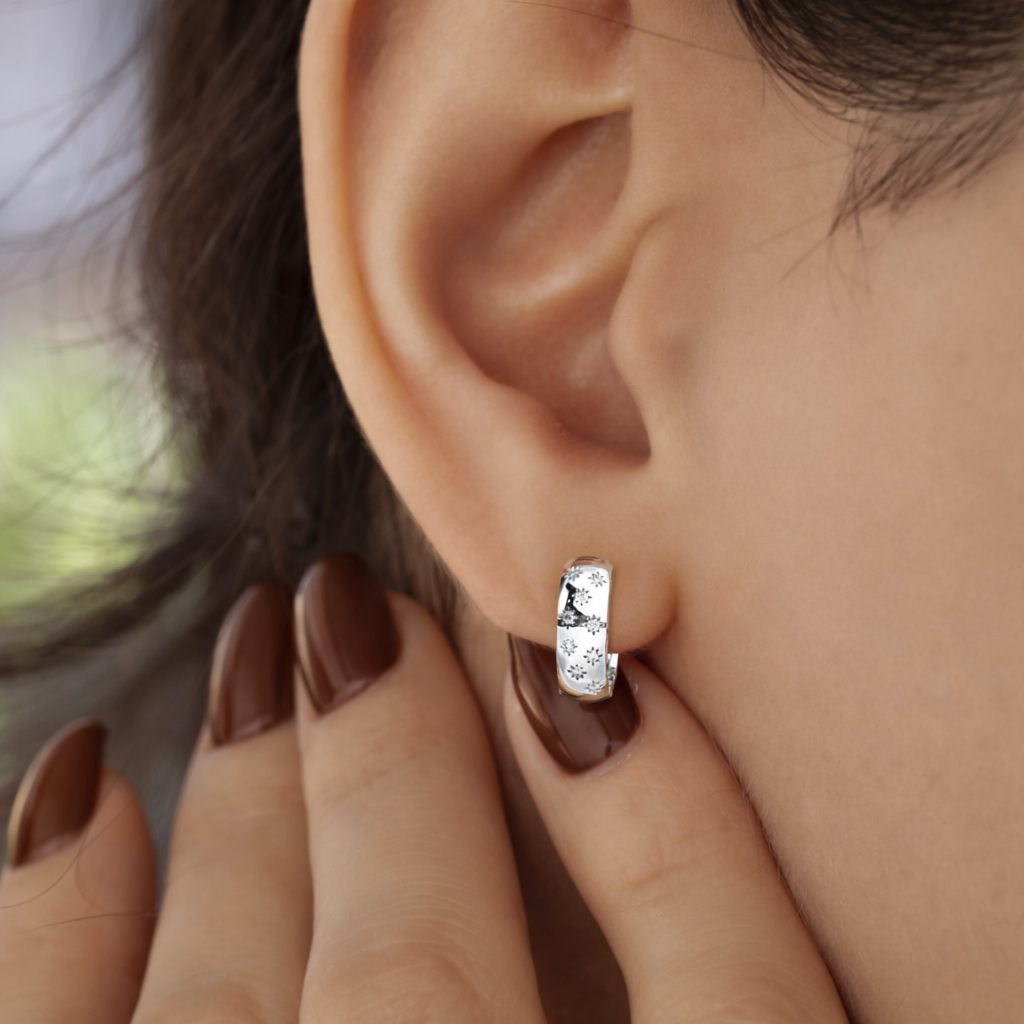 White Gold Earrings Star Huggie Hoop Earrings
