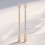Round Cut Diamond Long Drop Earrings Luxury Gold Design
