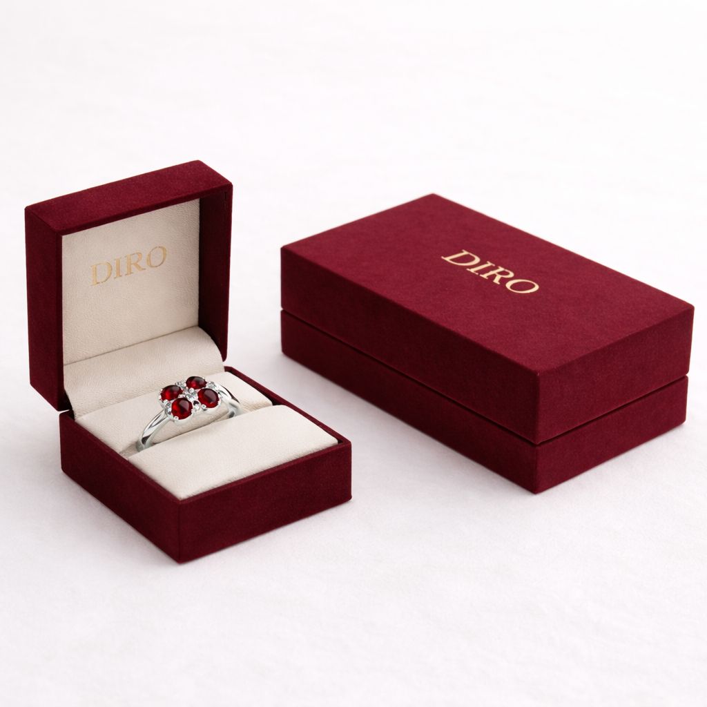 Four Garnet Floral Ring Design
