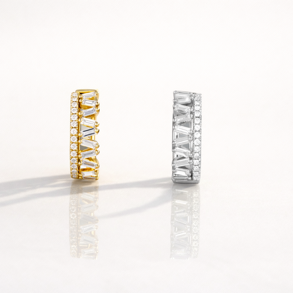 Lab Grown Diamond Baguette And Round Hoop Earrings
