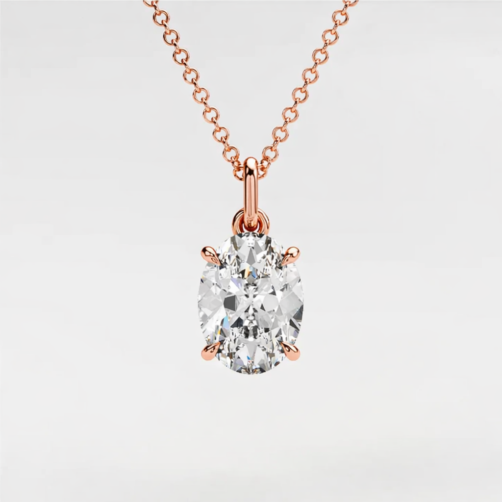 Oval Moissanite Pendant In 4 Claw Prong Gold Setting
