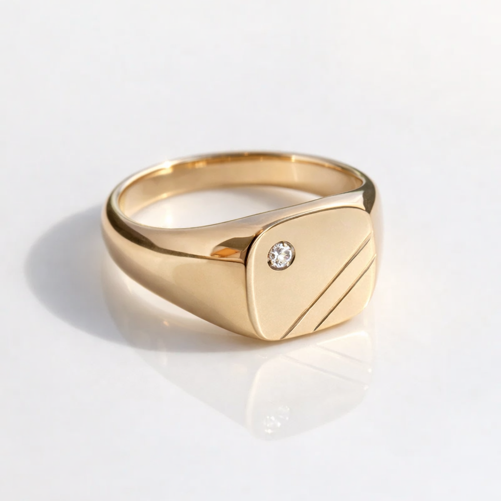 Flush Set Diamond Or Moissanite Cushion Signet Ring Shop Men's Wedding Bands.
