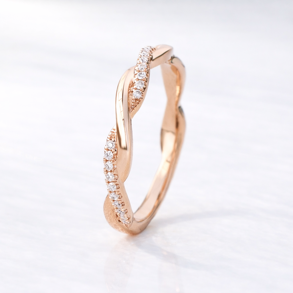 Gold Twist Ring With Round Cut Diamond Or Moissanite

