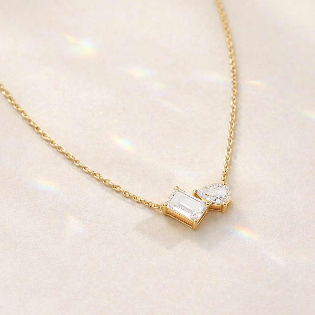 Lab Diamond Pendant Featuring Toi Et Moi Pendant With Pear And Emerald Cut Diamond Or Moissanite
