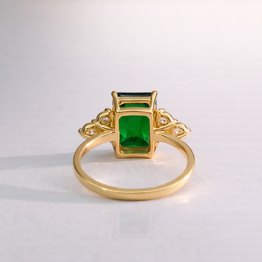 Engagement Ring Emerald Cut Green Emerald Side Stone Engagement Ring.