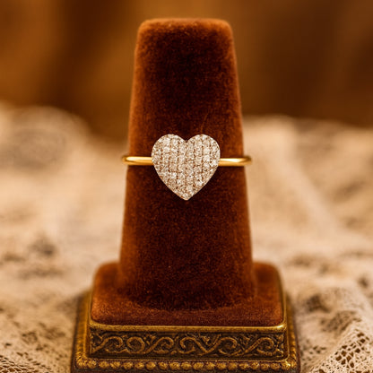 Sparkling Heart Shaped Pave Moissanite Ring For Women, Gold Band Promise Ring With Brilliant Shine