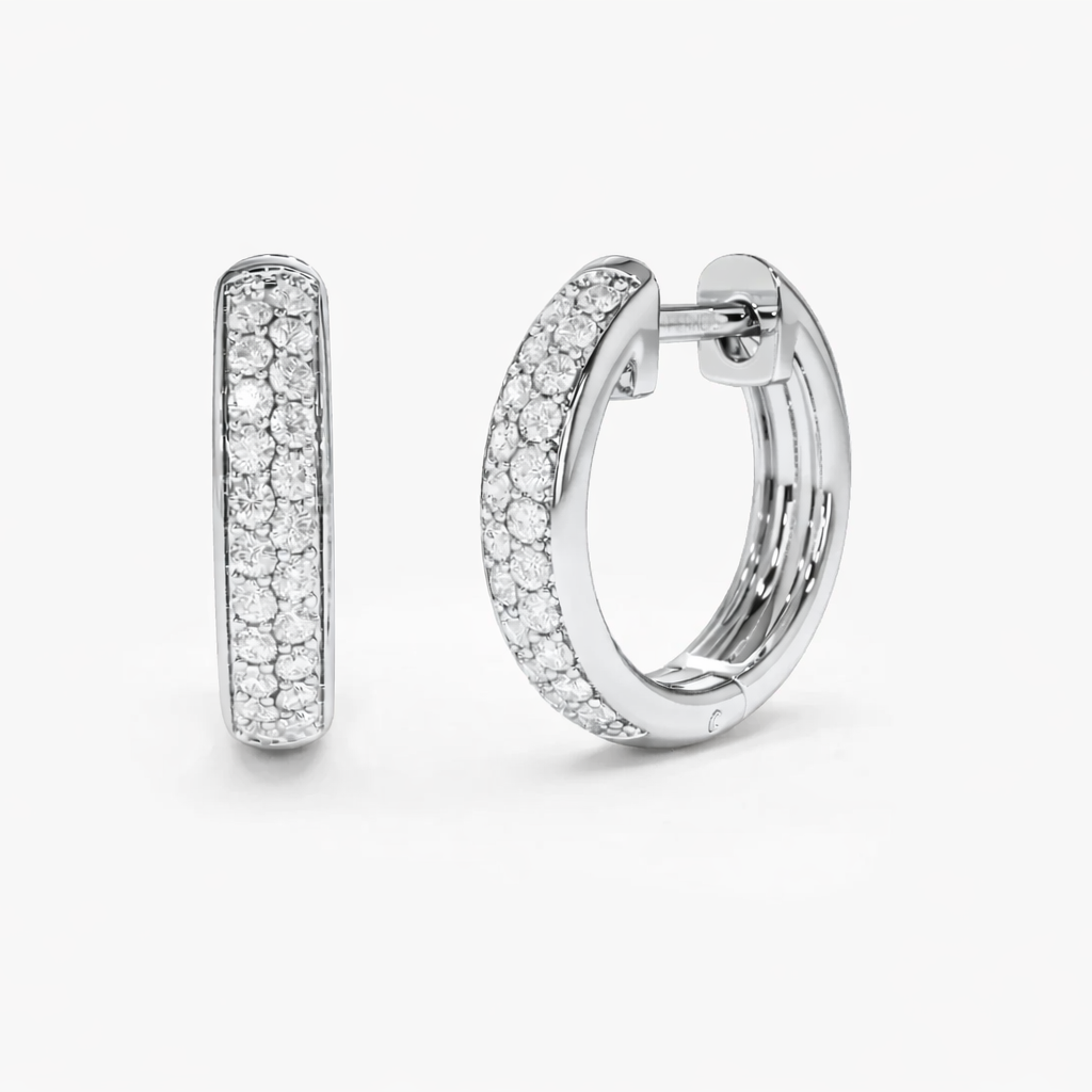 Double Row Micro Pave Petite Diamond Huggie Hoop Earring
