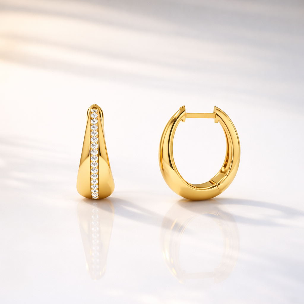 Rose Gold Earrings Teardrop Hoop Earrings Pave Set Diamond
