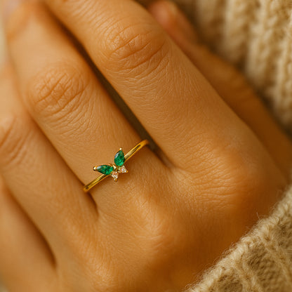 Emerald and Diamond Accents Delicate Nature-Inspired Jewelry Rings
